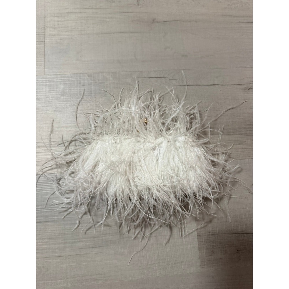 White Feather Clutch Bag Gold Rhinestone Ring Clasp Evening Bag